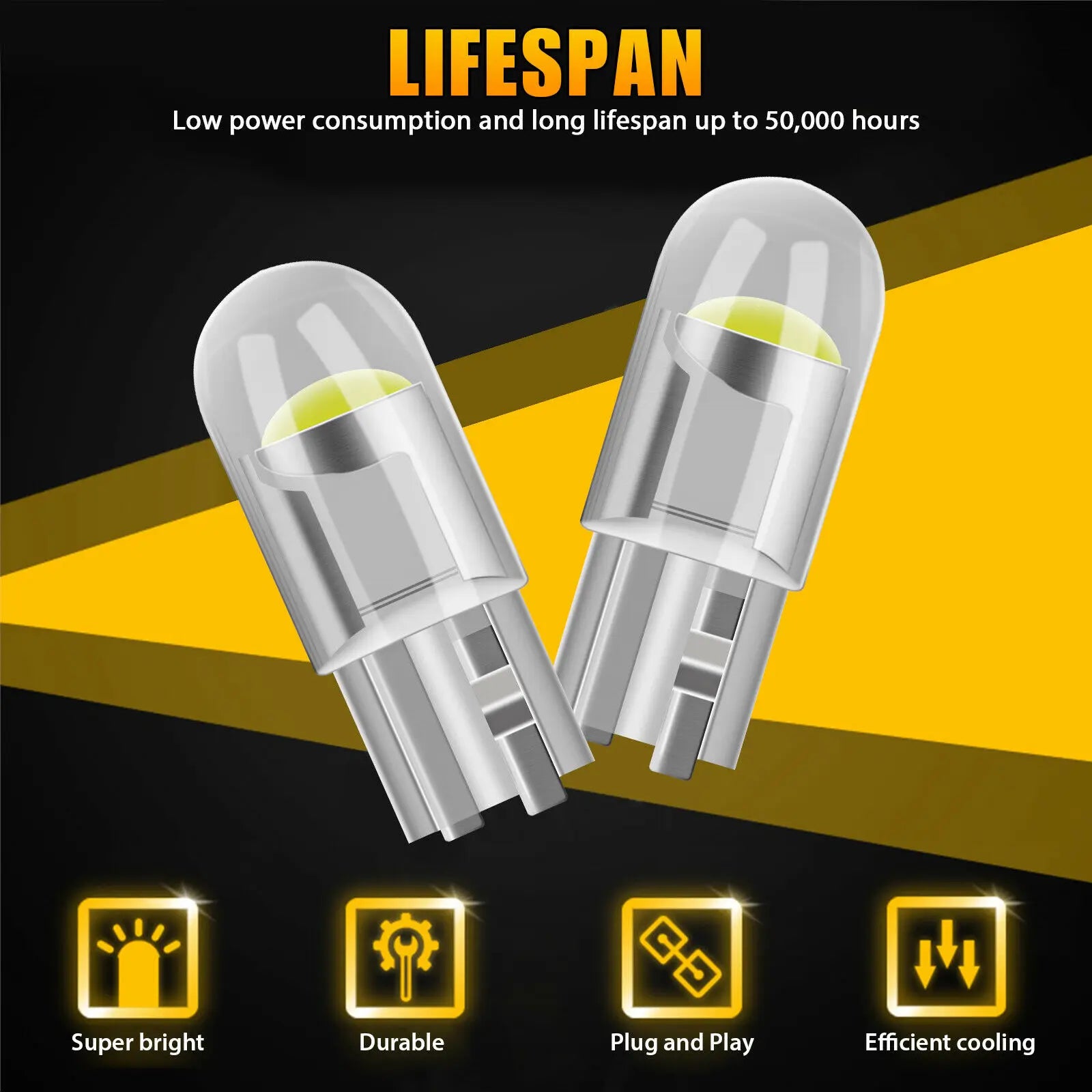 20x T10 W5W Led Car Light COB Glass 6000K White Auto Automobiles 194 168 2825 License Plat
