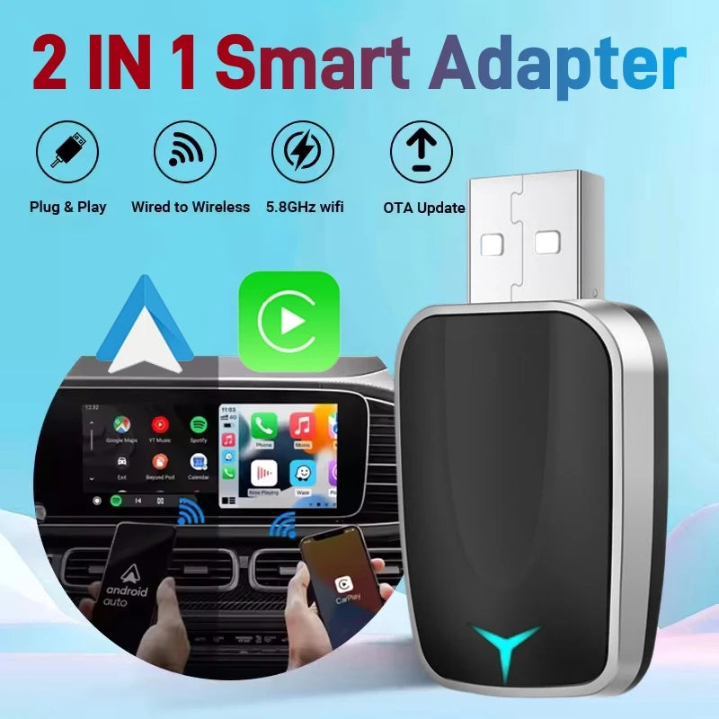 2in1 Wireless CarPlay Dongle Wireless Android Auto Adapter AI Smart Box Car Intelligent Sy | AUTOKITSHOP