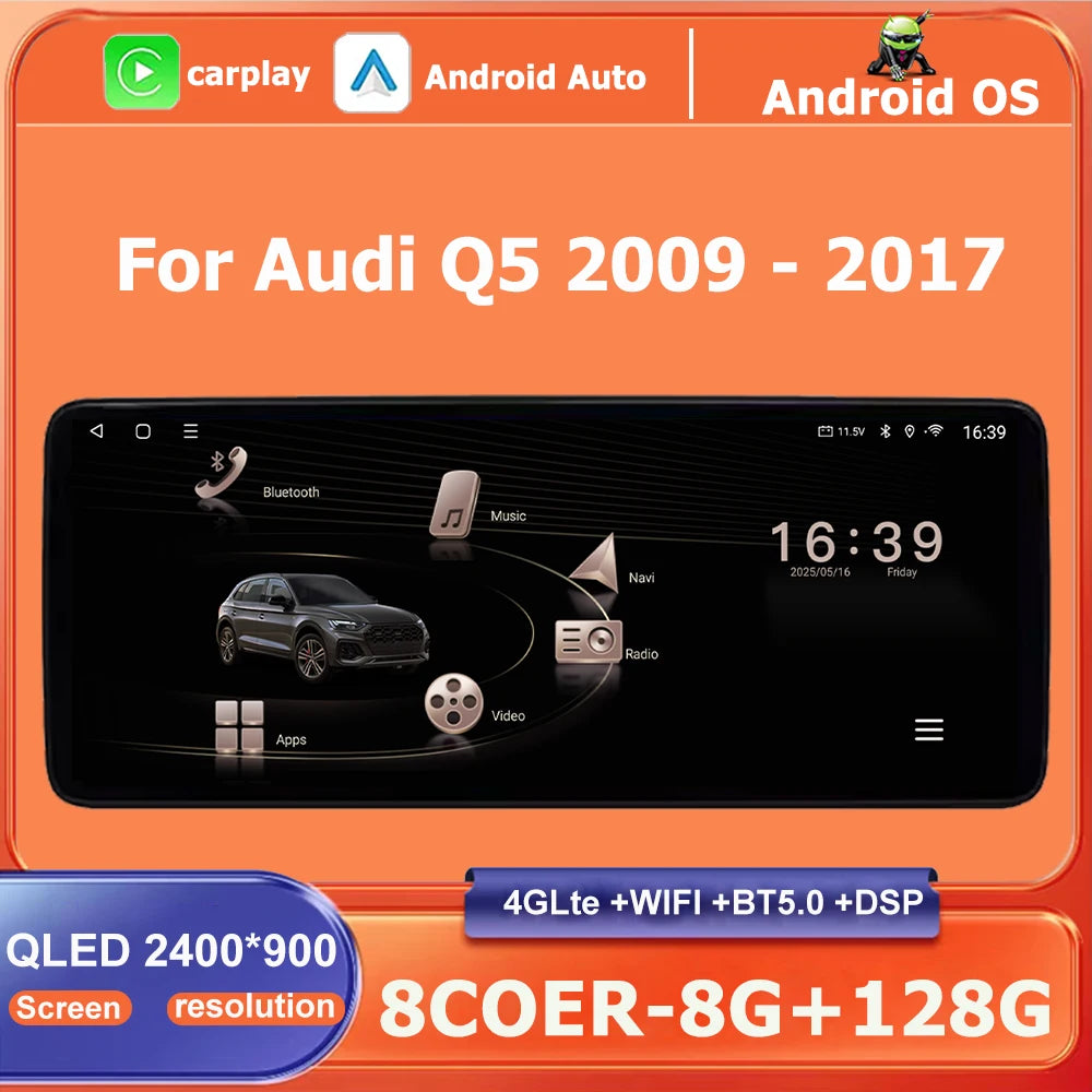 Android 16 Car Radio Multimedia Player For Audi Q5 2009 - 2017 Carplay Auto DSP WiFi Navig