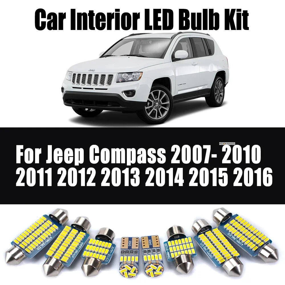 9-Piece LED Interior Light Kit for Jeep Compass 2007-2013 - Canbus Dome Map Door Trunk Bulbs | AUTOKITSHOP