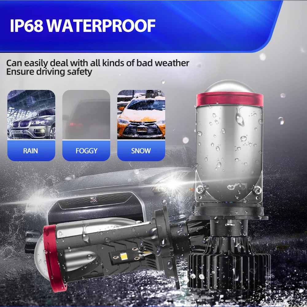 30000LM H4 Projector Lens 300W CSP Chips LED Headlight Bulbs 6000K White External Drive Fr