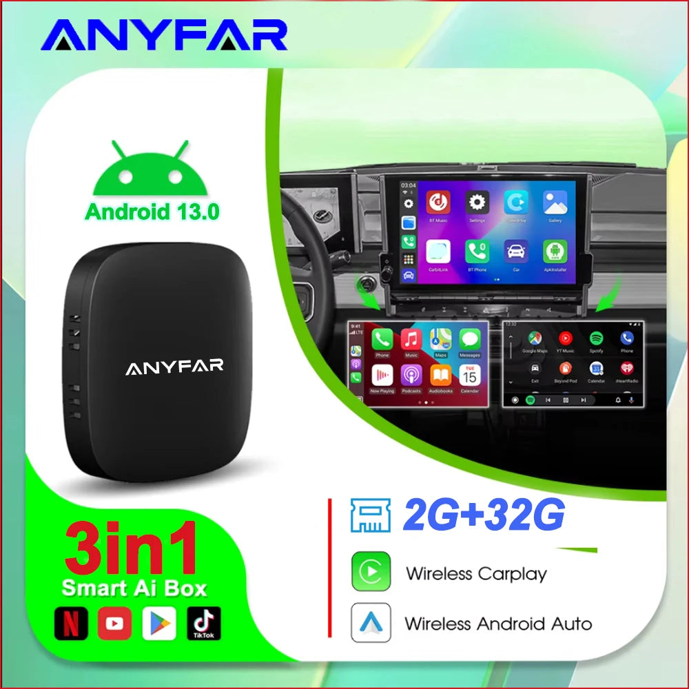 ANYFAR Android 13 Box Wired to Wireless Carplay Android Auto Adapter For Youtube Nexflit C
