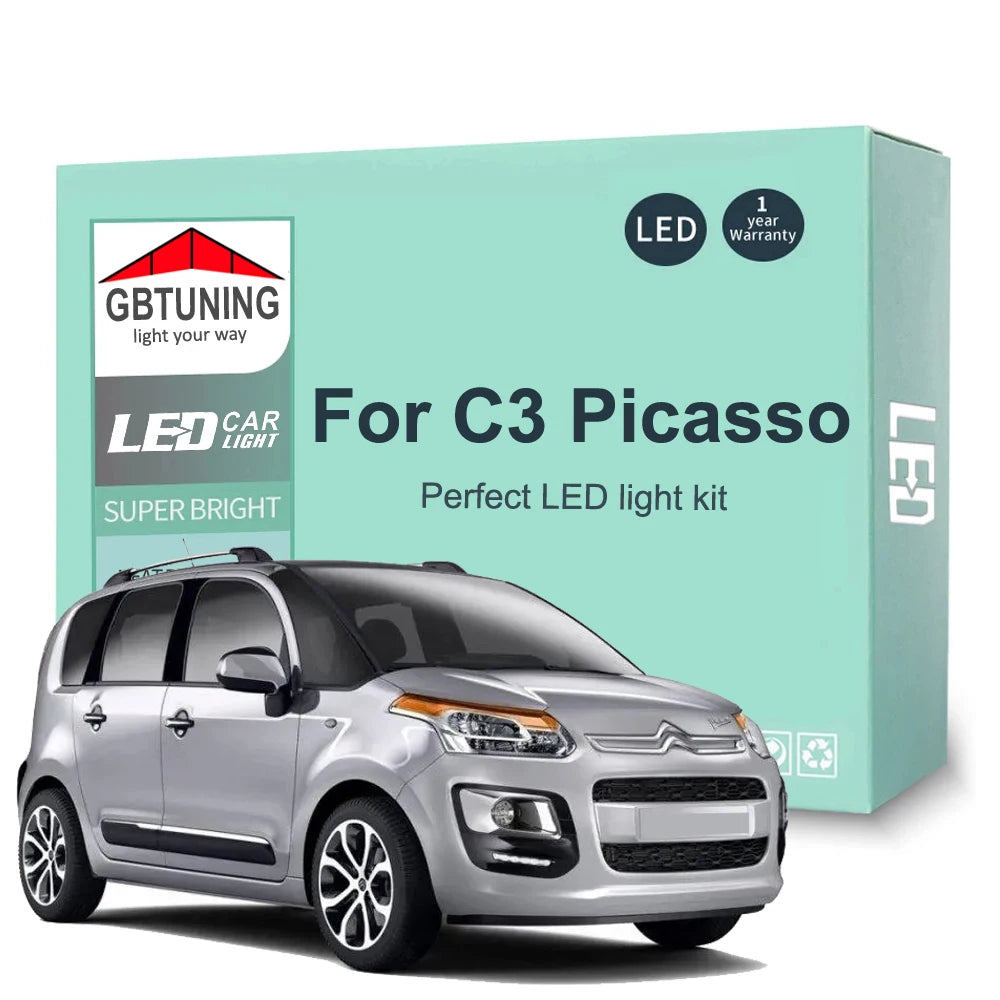 13-Piece LED Interior Light Kit for Citroen C3 Picasso 2009-2013 - Canbus Dome Map Door Trunk Bulbs | AUTOKITSHOP