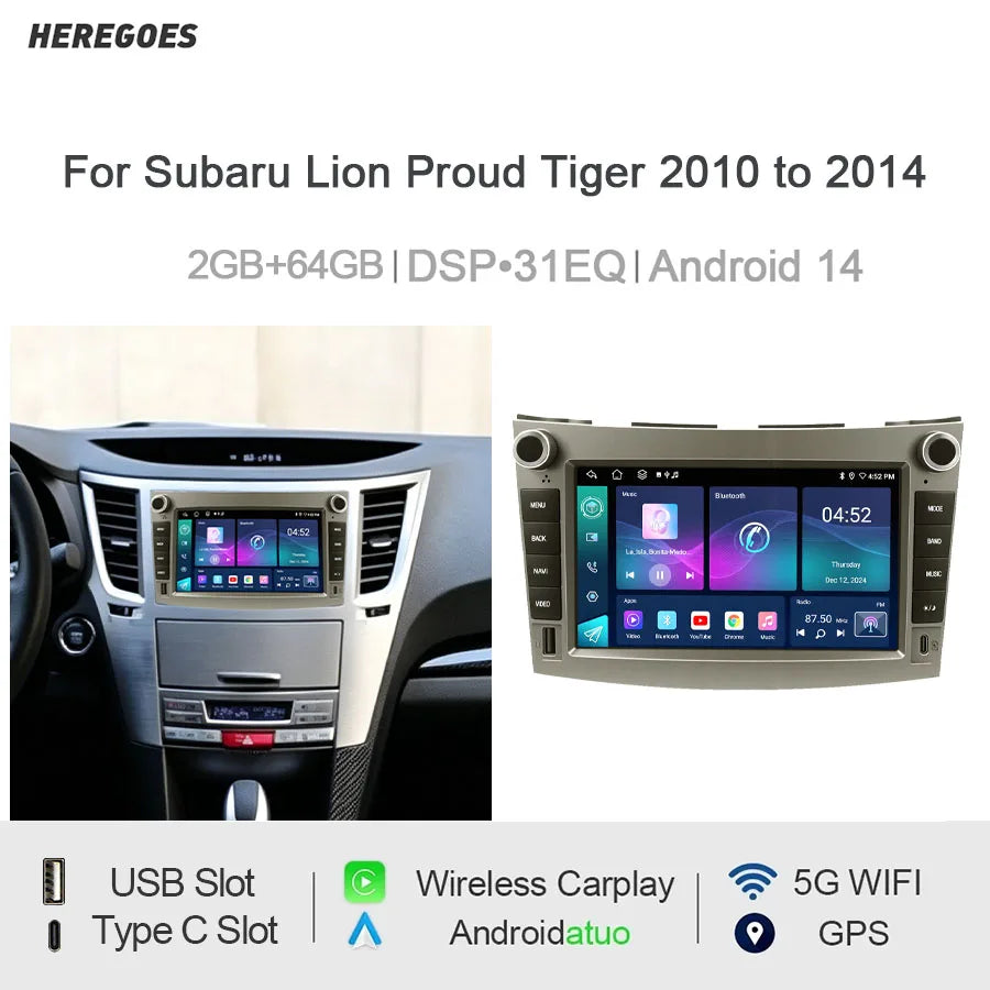 7" Android Car Radio GPS for Subaru Lion Proud Tiger 2010-2014 - Wireless CarPlay Android Auto Bluetooth Steering Contro