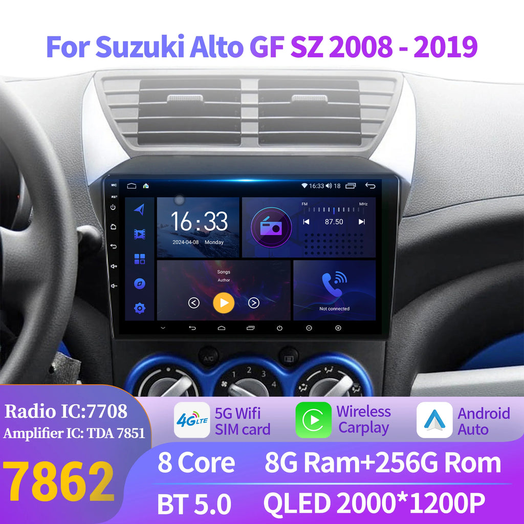 For Suzuki Alto GF SZ 2008-2019 Car Radio Multimedia Android 14 Wireless BT CarPlay Naviga