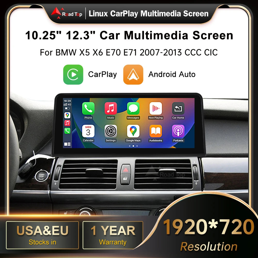 RoadTop Wireless CarPlay For BMW X5 X6 E70 E71 2007-2013 CCC CIC Multimedia Display Touch