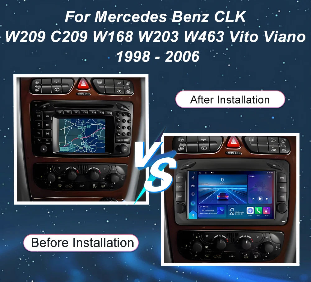 Android 16 Car Radio For Mercedes Benz CLK W209 C209 W168 W203 W463 Vito Viano 1998 - 2006