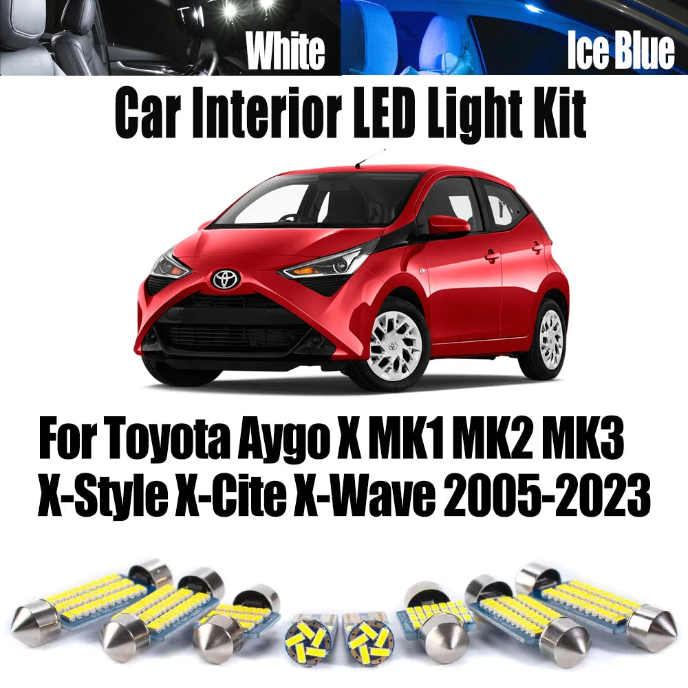 LED Interior Light Kit for Toyota Aygo X MK1 MK2 MK3 X-Style X-Cite X-Wave 2005- 2019 - Canbus Dome Map Door Trunk Bu...