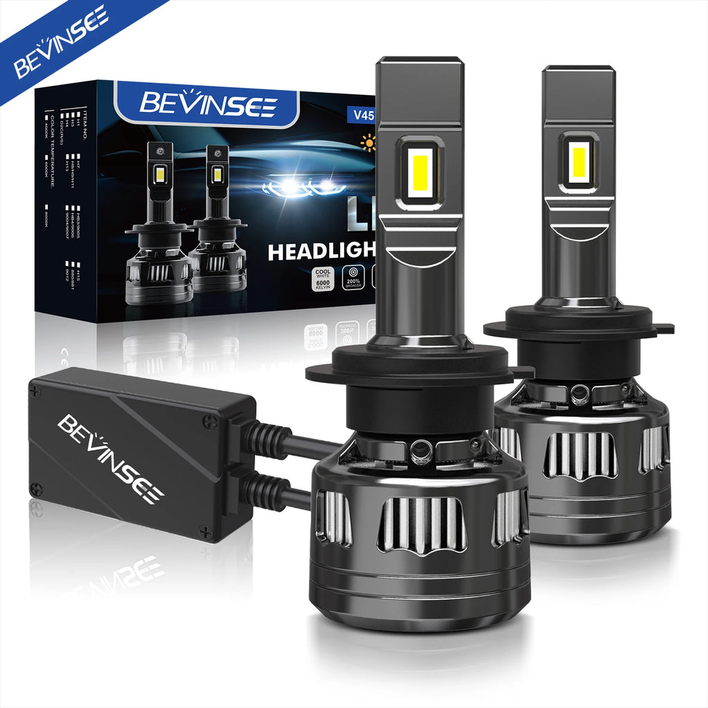 BEVINSEE H7 LED CANBUS H4 H11 H1 LED Headlight Bulbs 120W 22000LM Super Bright 9005 HB3 90