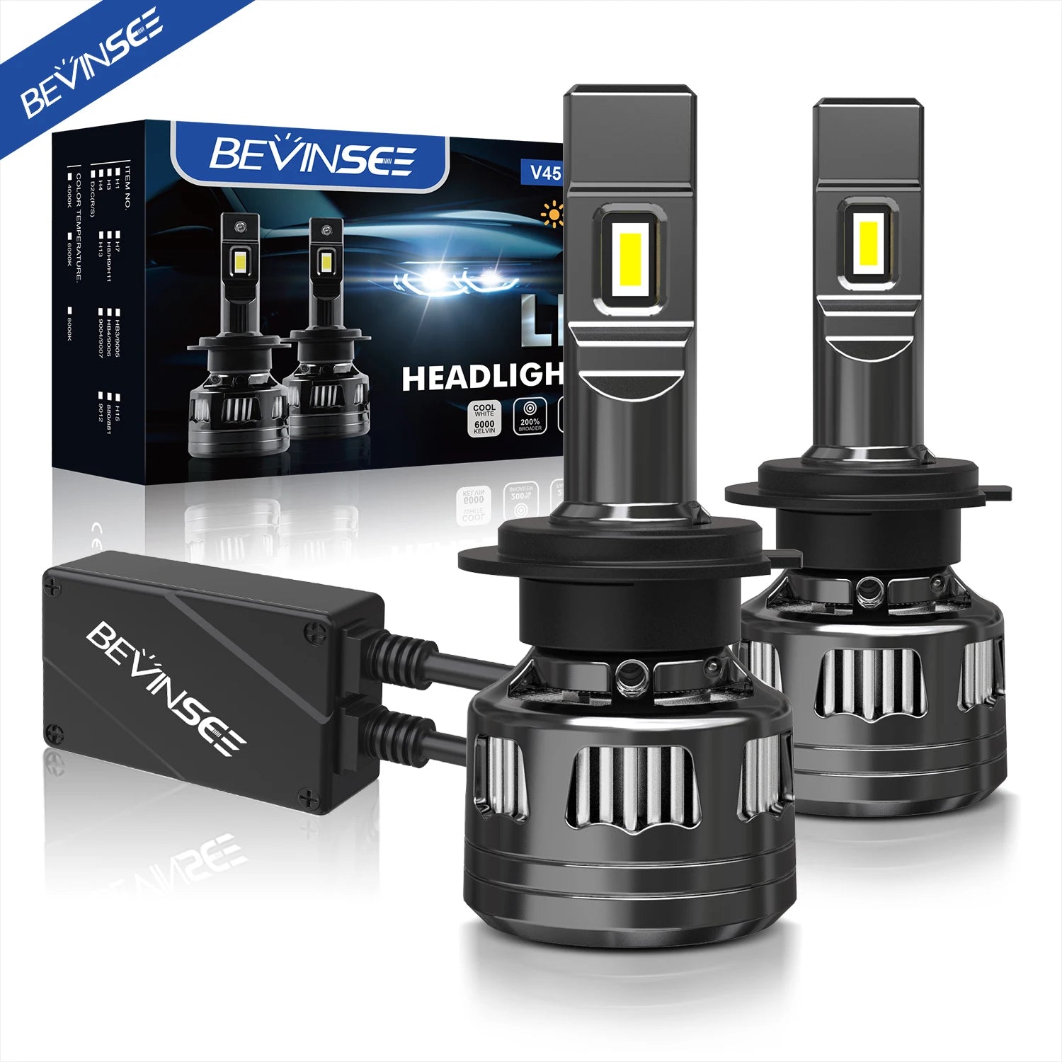 BEVINSEE H7 LED CANBUS H4 H11 H1 LED Headlight Bulbs 120W 22000LM Super Bright 9005 HB3 90