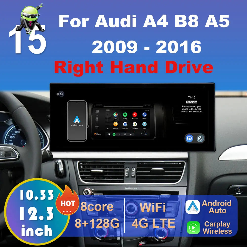 for Audi A4 B8 A5 2009 2010 2011 2012 - 2016 Android Carplay Right Hand Drive DSP Car Mult | AUTOKITSHOP