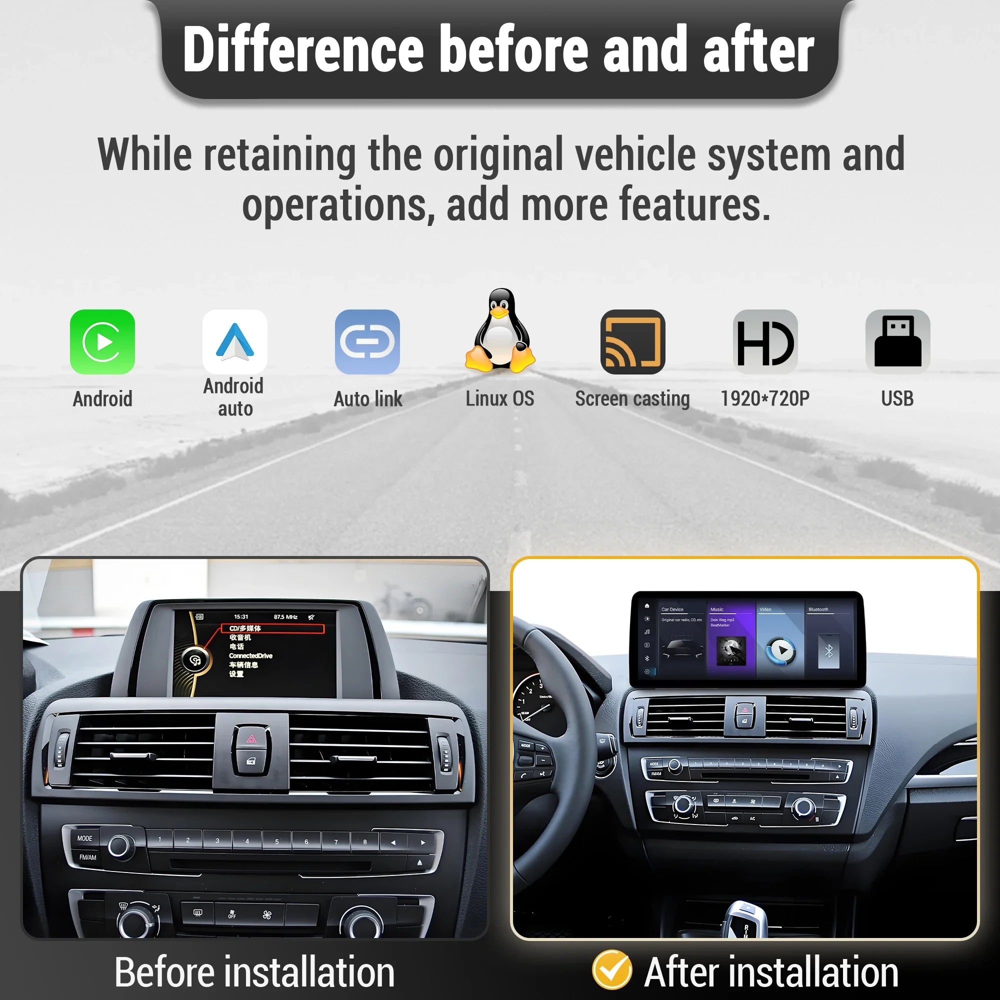 Linux Car Radio For BMW 1 series 2 series F20 F21 F22 F23 2011-2017 2018 2019 Wireless Blu