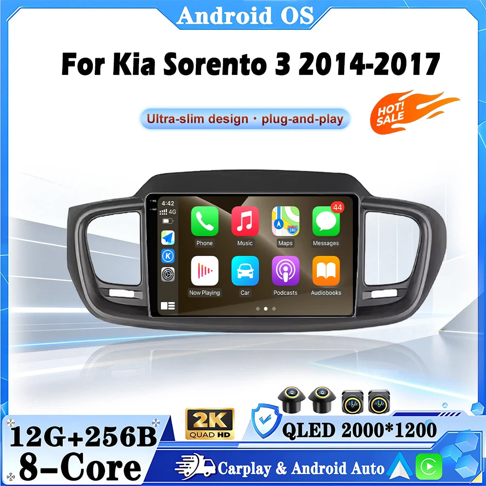 9 inch Car Radio Carplay Auto Android 16 For Kia Sorento 3 2014-2017 Navigation GPS DSP St