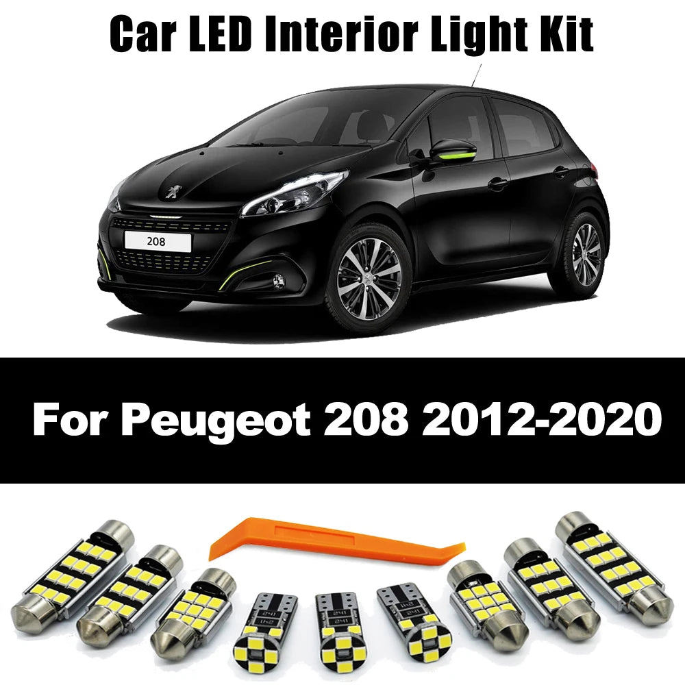 14Pcs Sun Visor Lamp Car LED Interior Light License Plate Bulb Kit For Peugeot 208 2012 2013 2014 2015 2016 2017 2018 2019 2020
