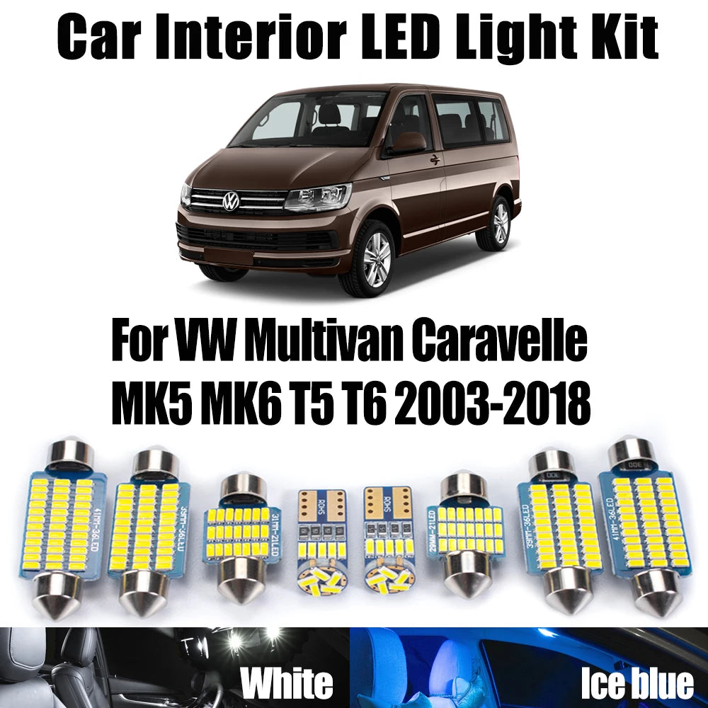 LED Interior Light Kit for Volkswagen VW Multivan Caravelle MK5 MK6 T5 T6 2003-2018 - Canbus Dome Map Door Trunk Bulb...