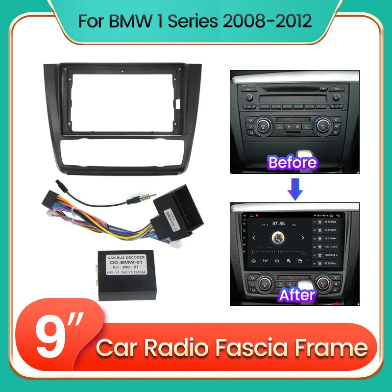 9'' Car Radio Frame Cable Dash Mount Kit for BMW 1 Series E81 E87 2008 - 2012 Android 2 Di | AUTOKITSHOP