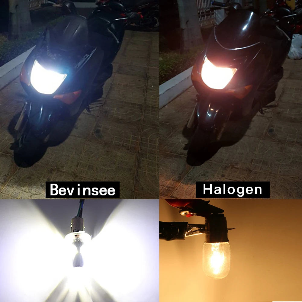 BEVINSEE H4 BA20D LED Motorcycle Headlight Bulbs Hi/Lo Beam P15D-25-1 H6M LED Bulbs for Mo