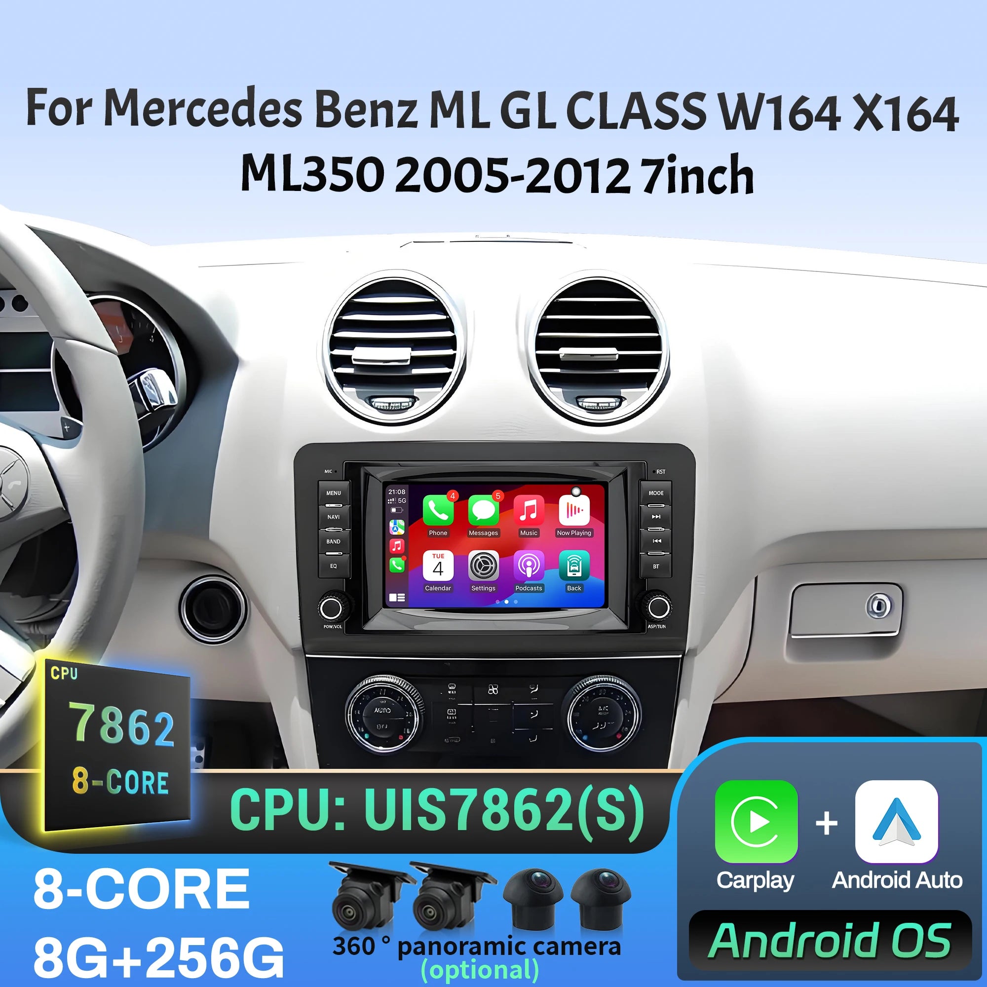 7 inch Android 14 Car Radio For Mercedes Benz ML GL CLASS W164 X164 ML350 2005 2006 2007-2