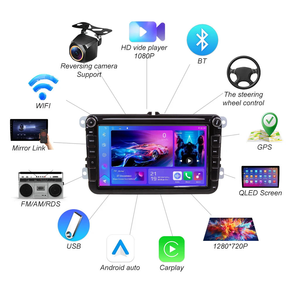 Android 16 For Vw Skoda Golf 5 6 Touran Passat B6 B7 Polo Car Radio Multimedia Wireless Ca | AUTOKITSHOP