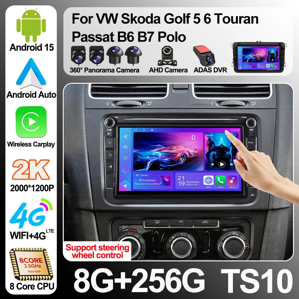 Android 16 For Vw Skoda Golf 5 6 Touran Passat B6 B7 Polo Car Radio Multimedia Wireless Ca | AUTOKITSHOP