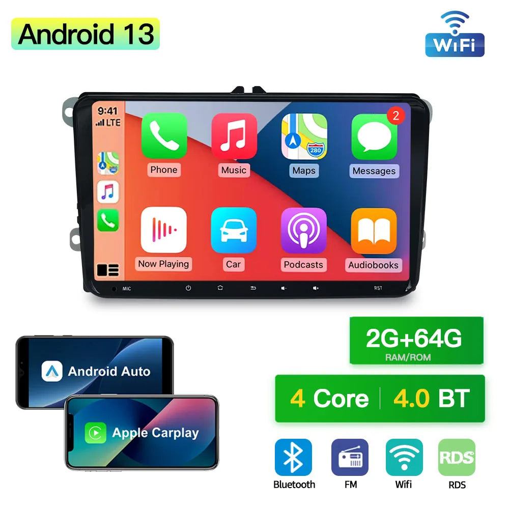 SZLELV Android 15 Auto Car Radio CarPlay GPS For VW Volkswagen Skoda Octavia Golf 5 6 Tour