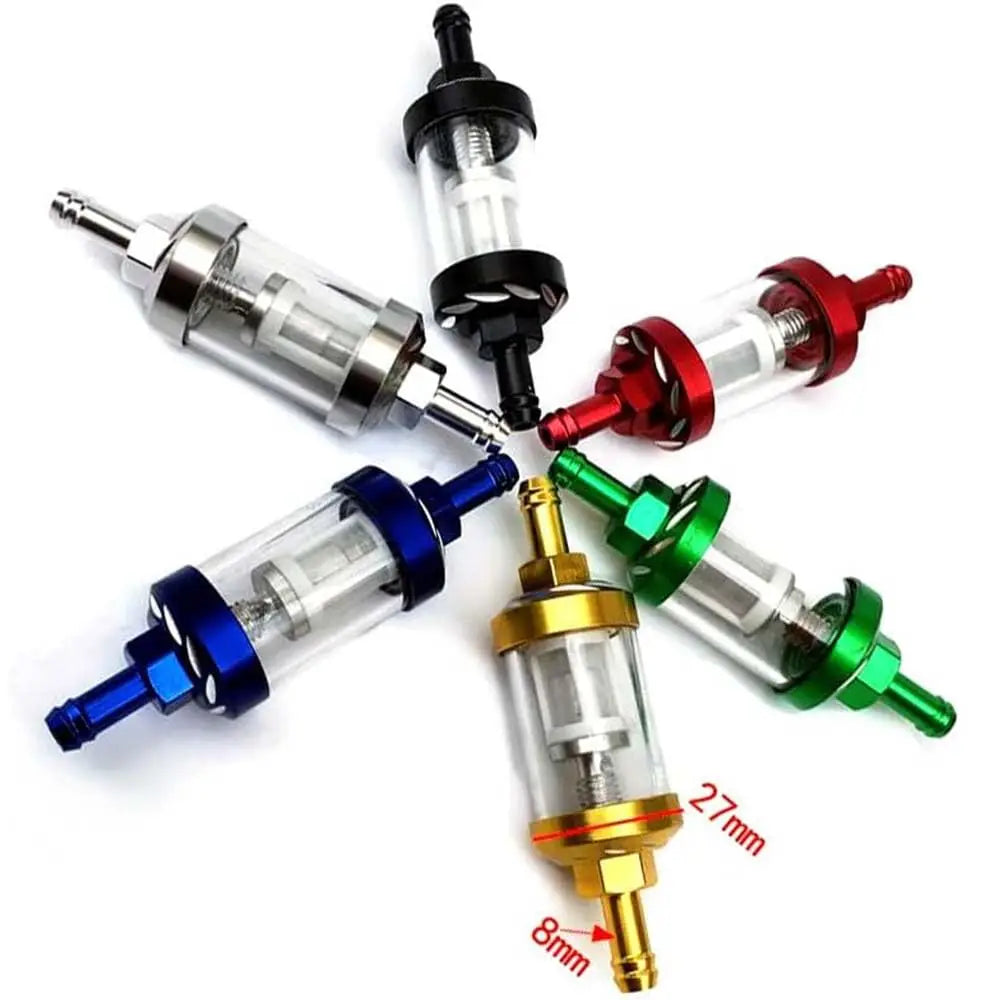 Motorcycel Motor 5/16" 8mm Fuel Filter Metal & Glass Petrol Diesel Inline Tube