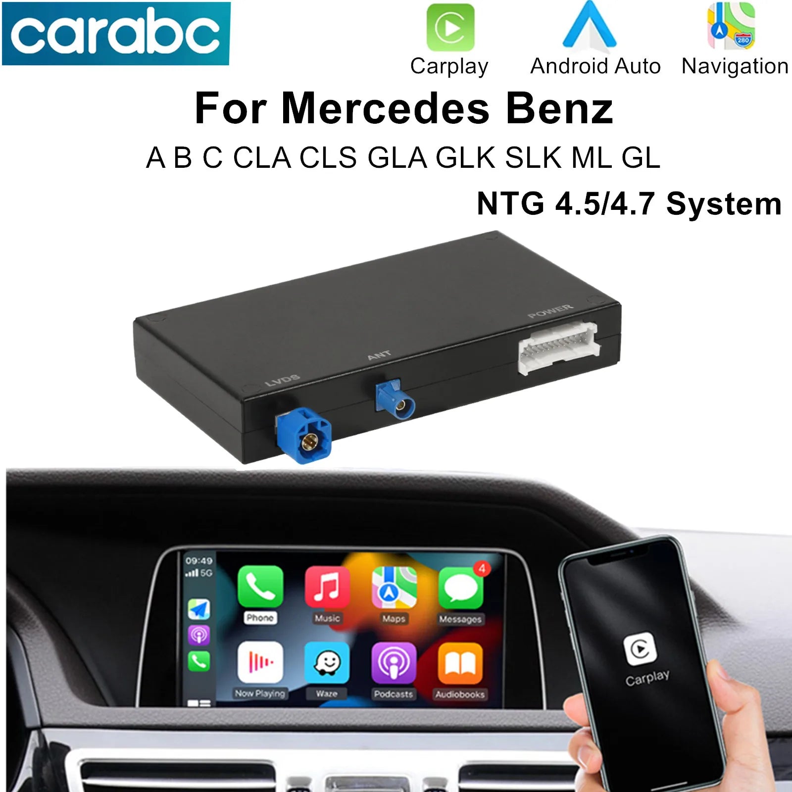 CARABC Wireless CarPlay Adapter Android Auto Module For Mercedes Benz A B C CLA CLS GLA GL