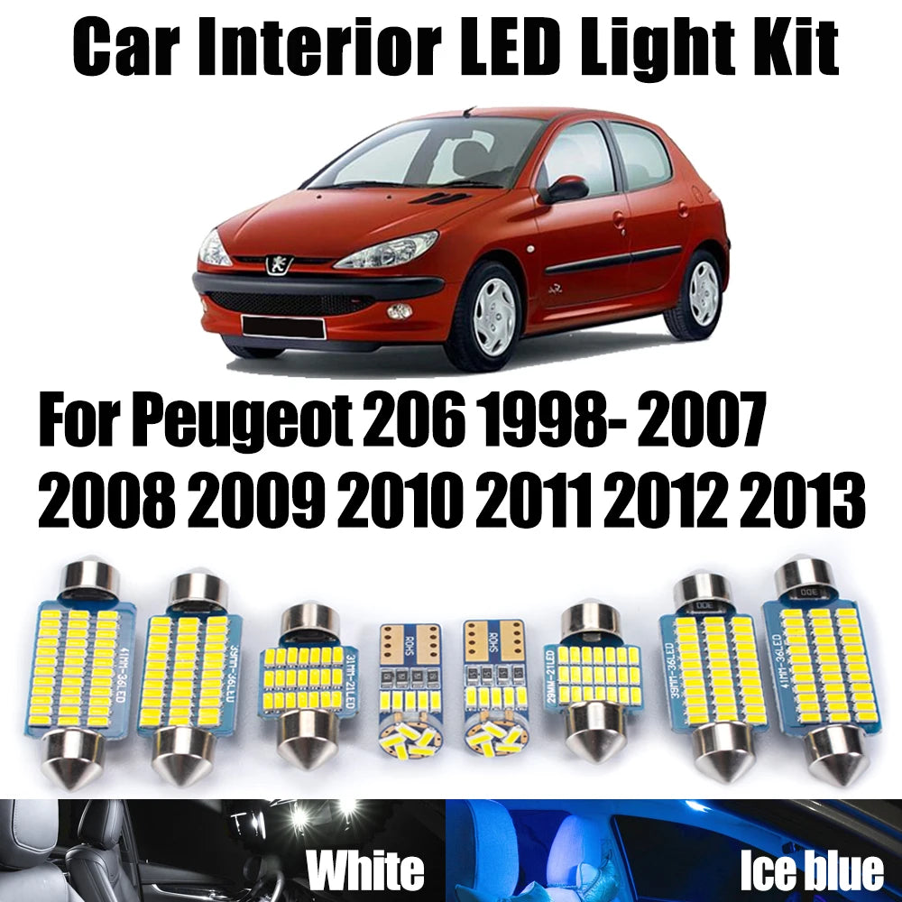 8-Piece LED Interior Light Kit for Peugeot 1998-2007 - Canbus Error-Free Interior Bulbs