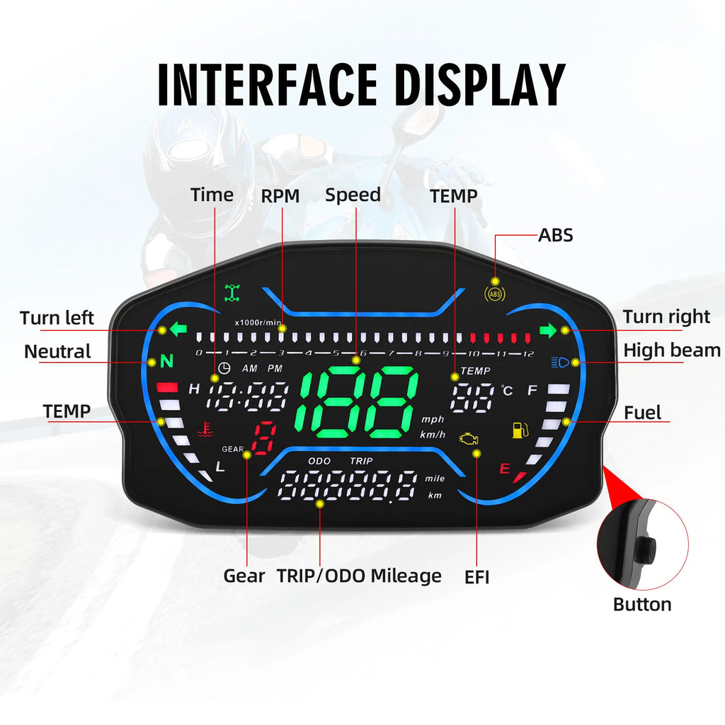 Universal Digital Motorcycle Speedometer LED Dashboard RPM Tachometer Motorcycle Instrument Wate - Automotive LED Light
