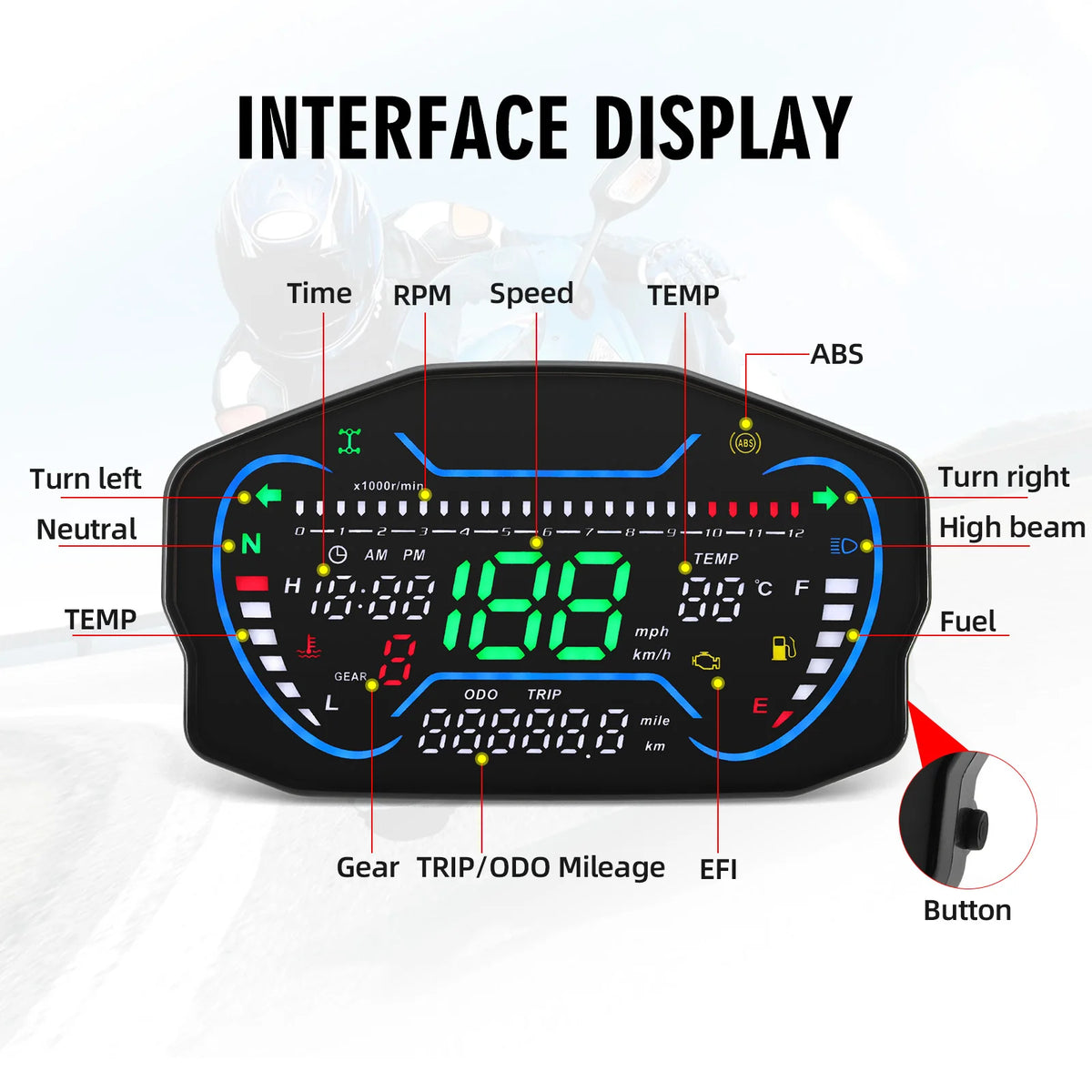 Universal Digital Motorcycle Speedometer LED Dashboard RPM Tachometer Motorcycle Instrument Wate - Automotive LED Light