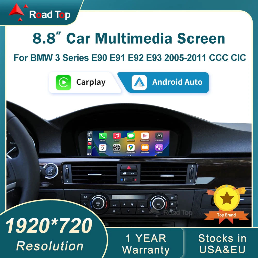 RoadTop 8.8'' Wireless CarPlay Linux Screen For BMW Series 3 5 E60 E61 E90 E91 E92 E93 CCC