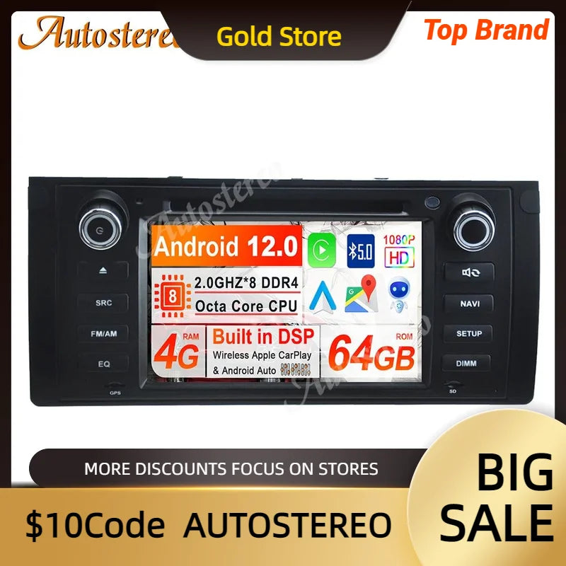 Carplay Android 13 Car Radio GPS Navigation For BMW M5 E39 1995-2003 Head Unit Multimedia