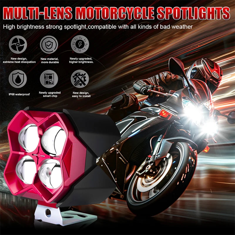 4300K 6000K Motorcycle Spotlights 4X4 Off Road LED Headlight 4 Eyes Lens 2.5 inch 3 Modes