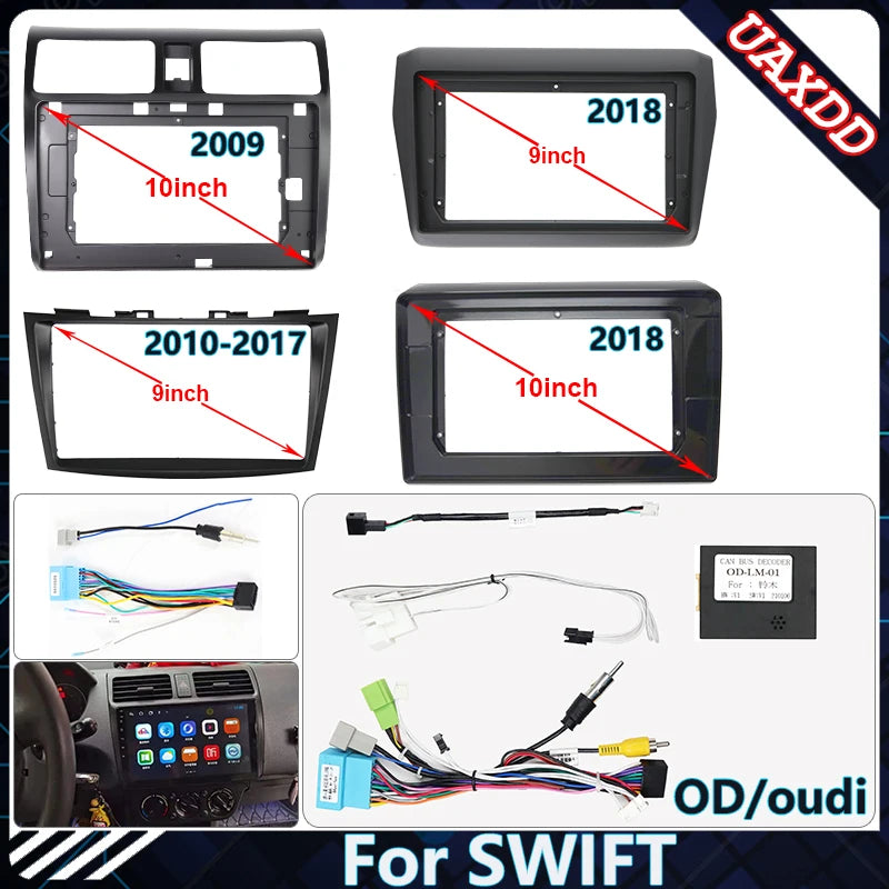 Car Radio Fascia Frame For SUZUKI SWIFT 2009-2018 9-10.1inch Stereo Panel Wire Harness Pow