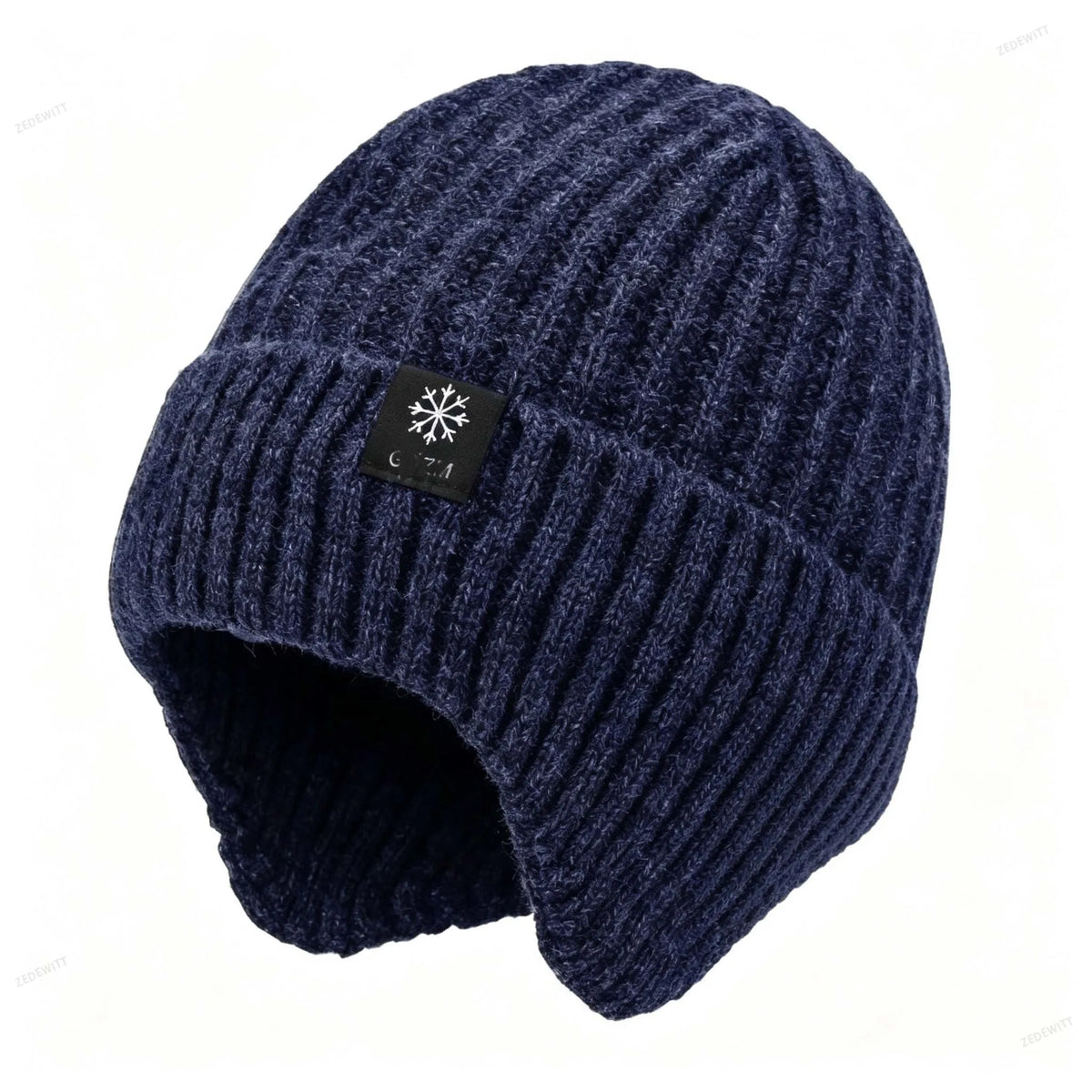 Faux Fur Lined Winter Knitted Hat Men Thick Soft Plush Warm Peaked Cap Ear Protection Earmuff Ou - Automotive LED Light
