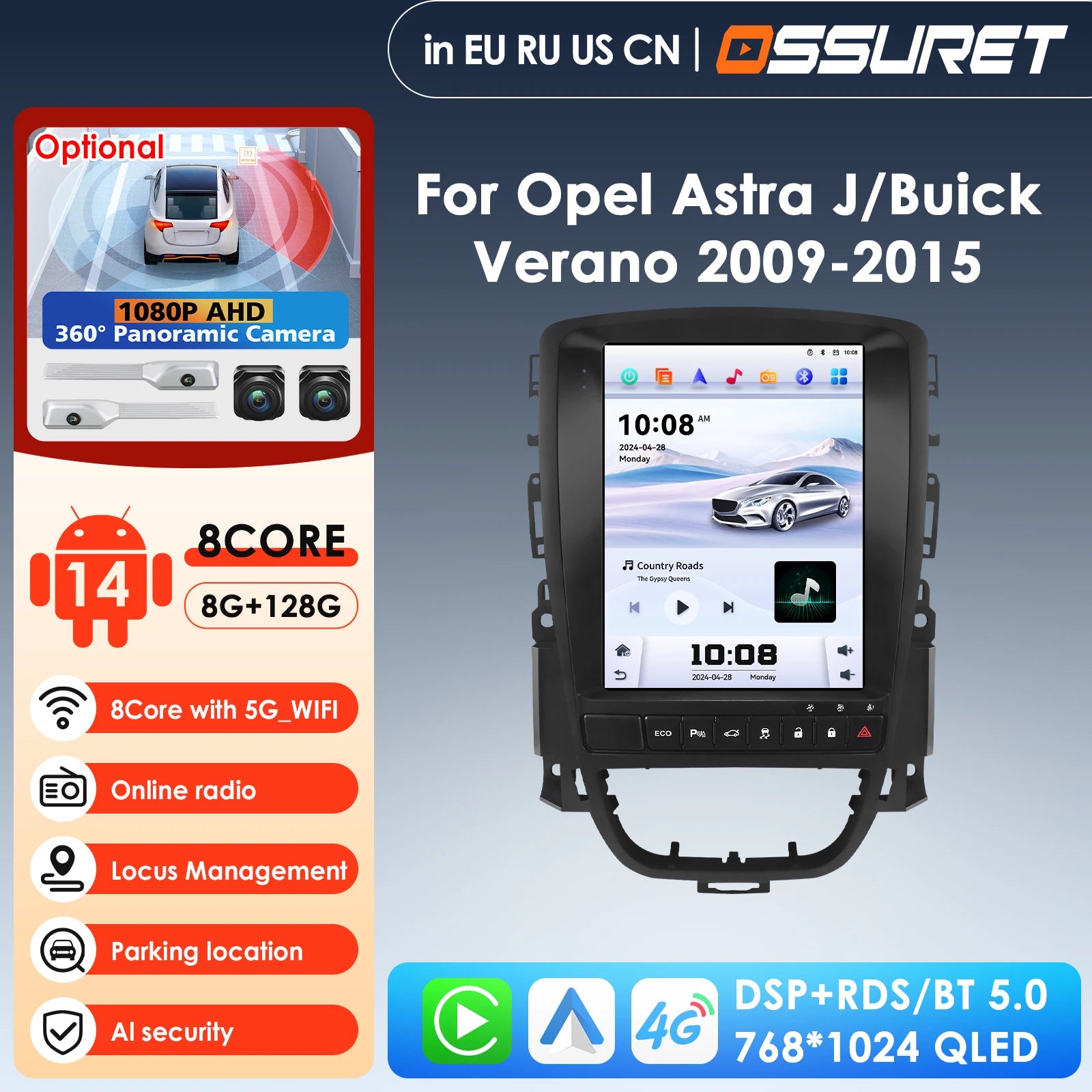 9.7" Car Radio GPS Navigation for Opel Astra J Vauxhall Buick Verano 2009-2015 Multimedia Player Stereo CarPlay 4G 360 C