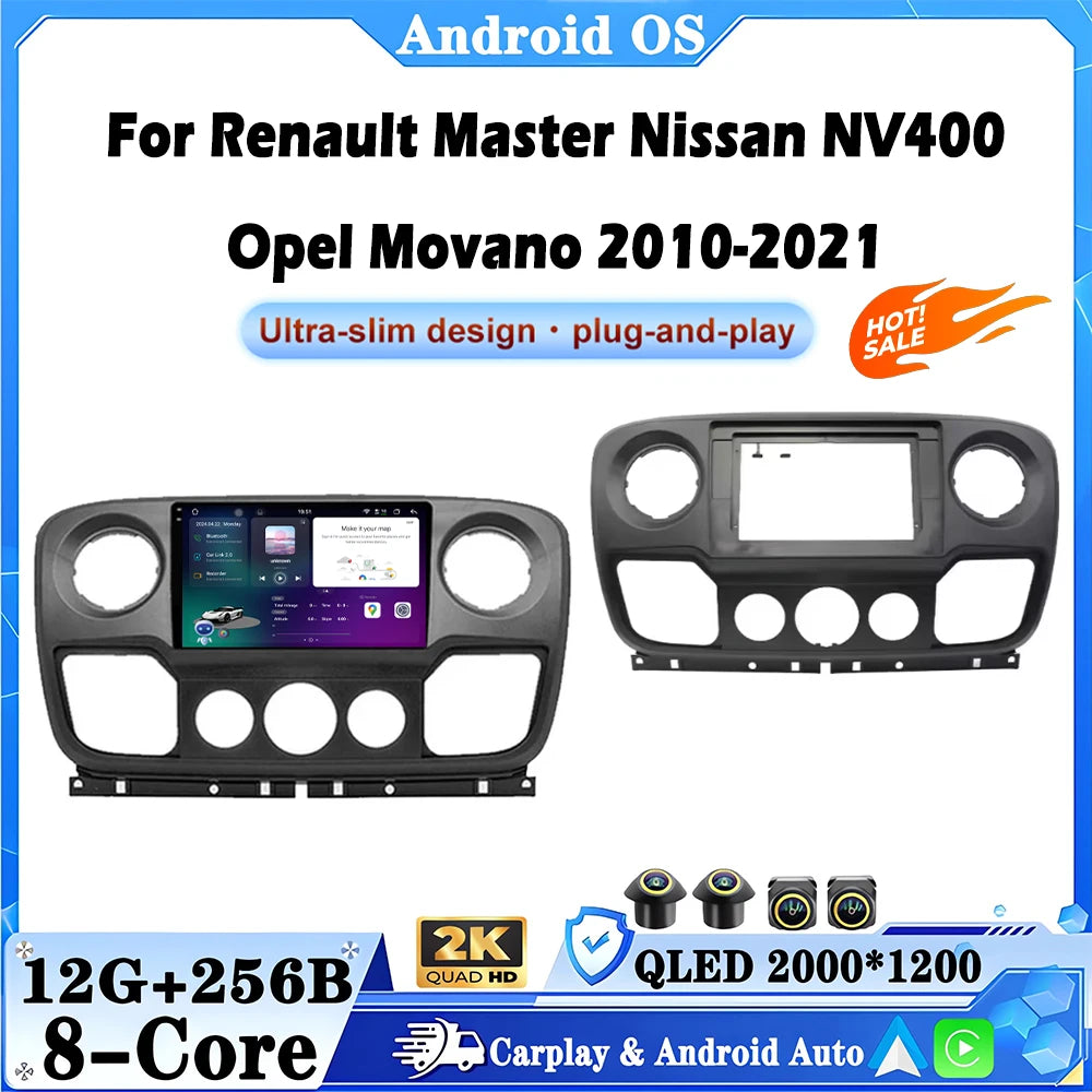 Android 16 For Nissan NV400 Opel Movano Renault Master lll 3 2010-2021 GPS Car Radio QLED