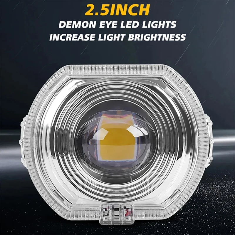 2.5inch Motorcycle Headlight LED Angel Devil Eyes Laser Headlights Projector Lens High/Low