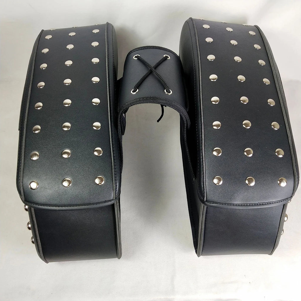 Universal Motorcycle Black Saddle Bag Rivet Bag Large Capacity Luggage Bag For Harley Touring Sa - Automotive LED Light