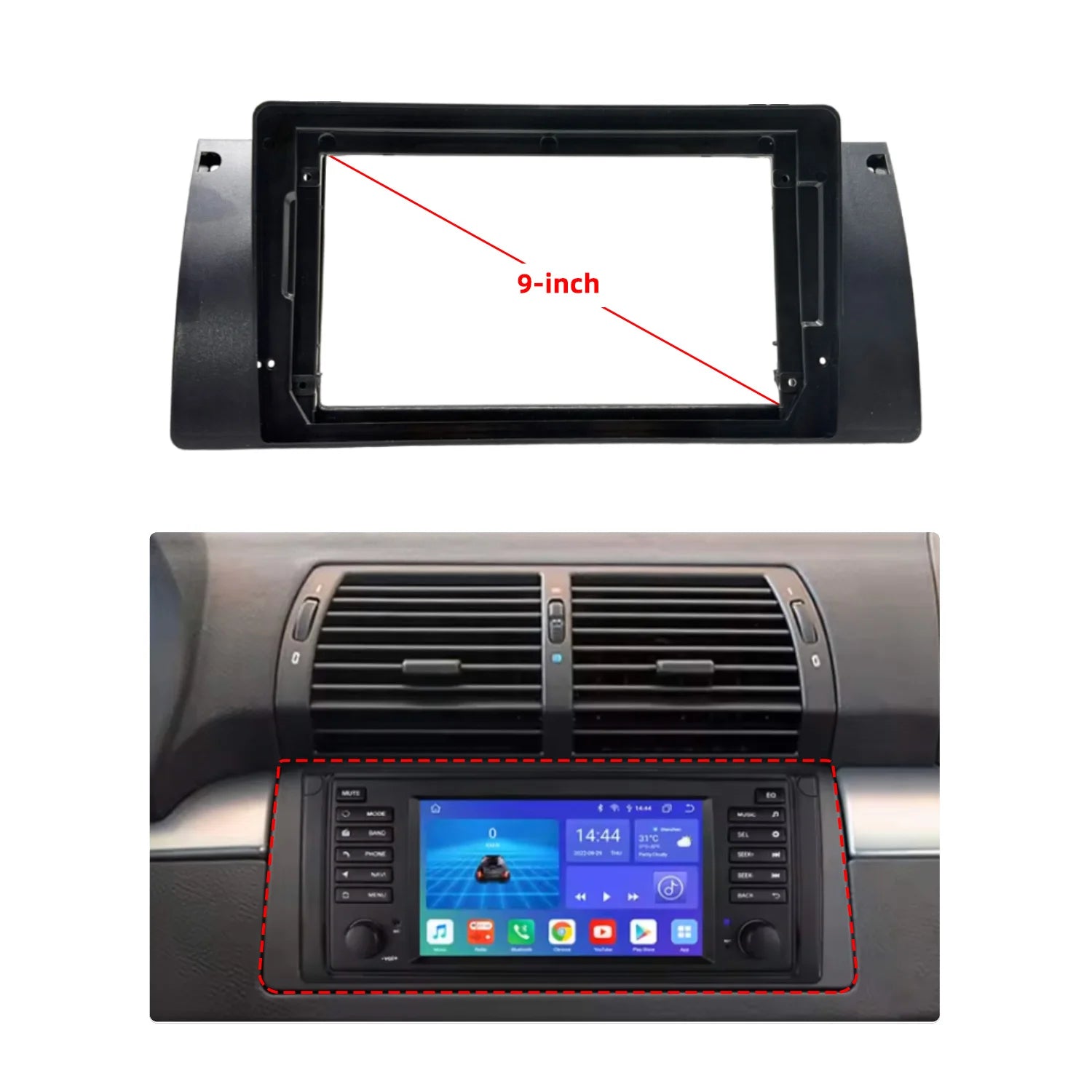 9 Inch Car Radio Panel Frame For BMW 5 Series E39 X5 E53 1999-2005 2-DIN Stereo Dash Kit B