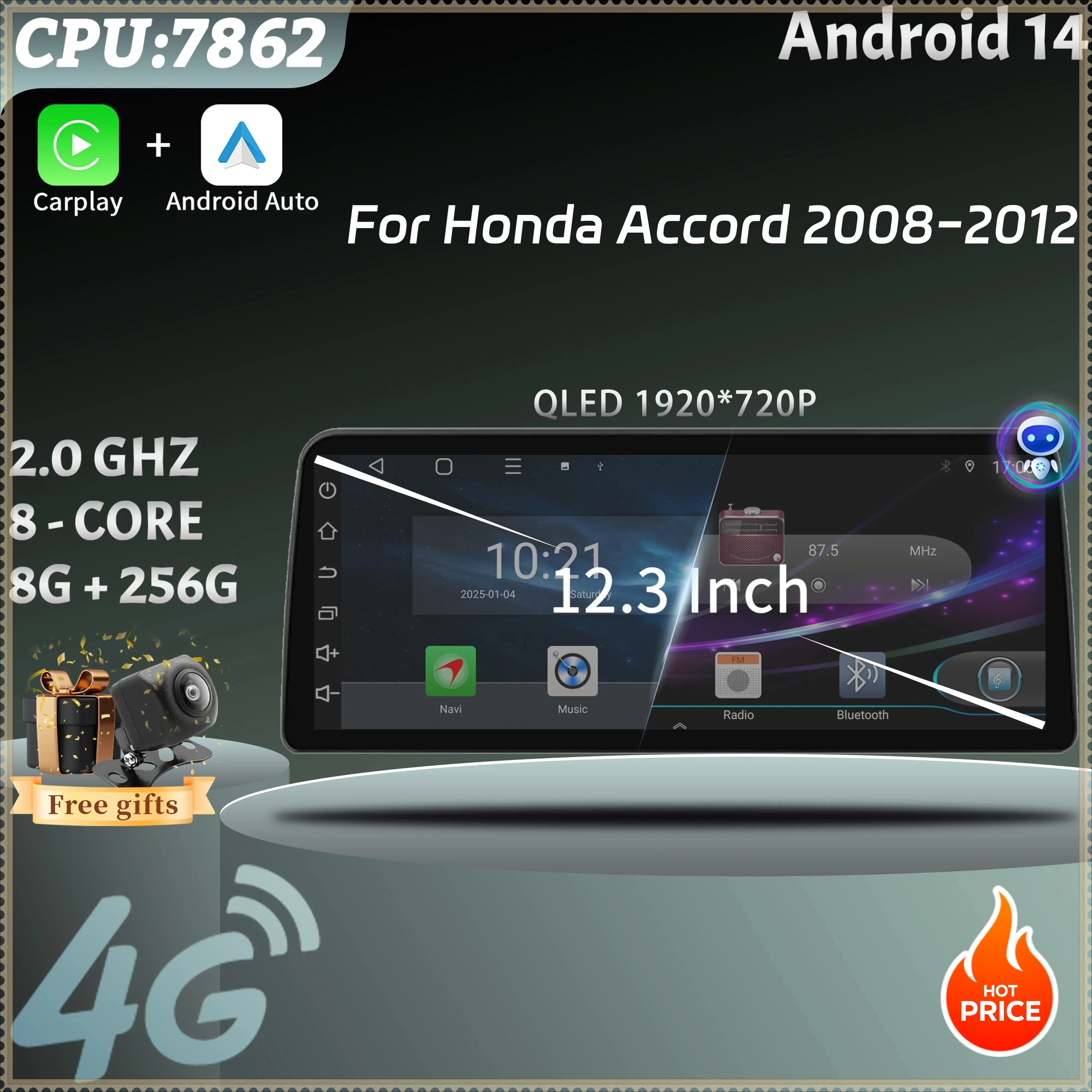 12.3inch Android Car Radio Multimedia Navigation 4G GPS Wireless BT CarPlay Touch Head Uni