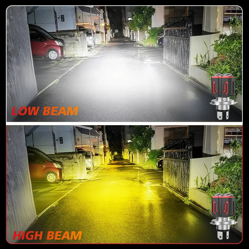 H4 BA20D H6 Lens 16W 1200LM LED Motorcycle Headlight Dual-color Tail Light 12-80V 3570 Chi