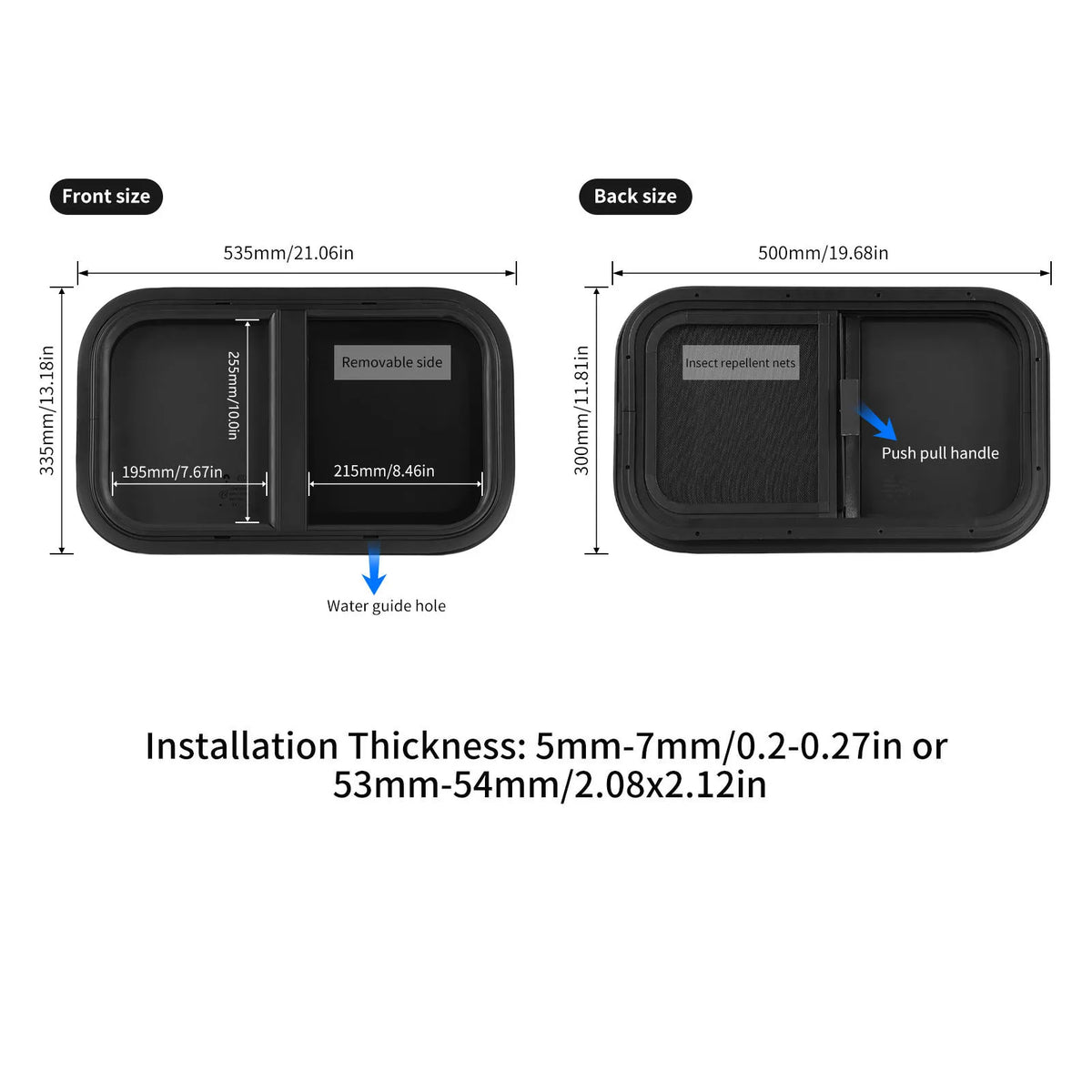 RV Window 535x335mm/21.06x13.18in RV Push Pull Window Rounded Corner Waterproof Sealed UV Proof  - Automotive LED Light