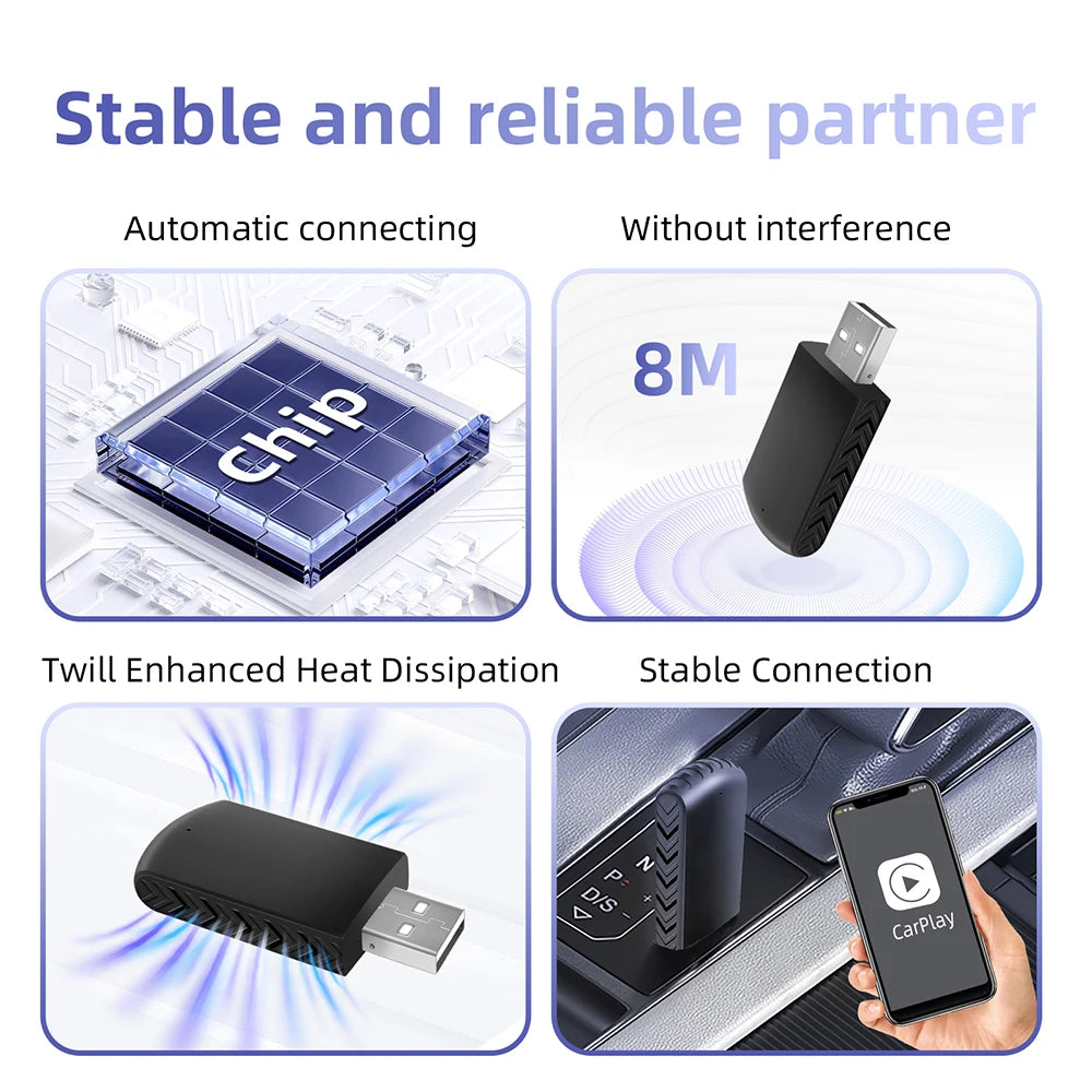 Mini Wireless Carplay Adapter Android Auto Smart Dongle Plug and Play For Audi Toyota Mazd