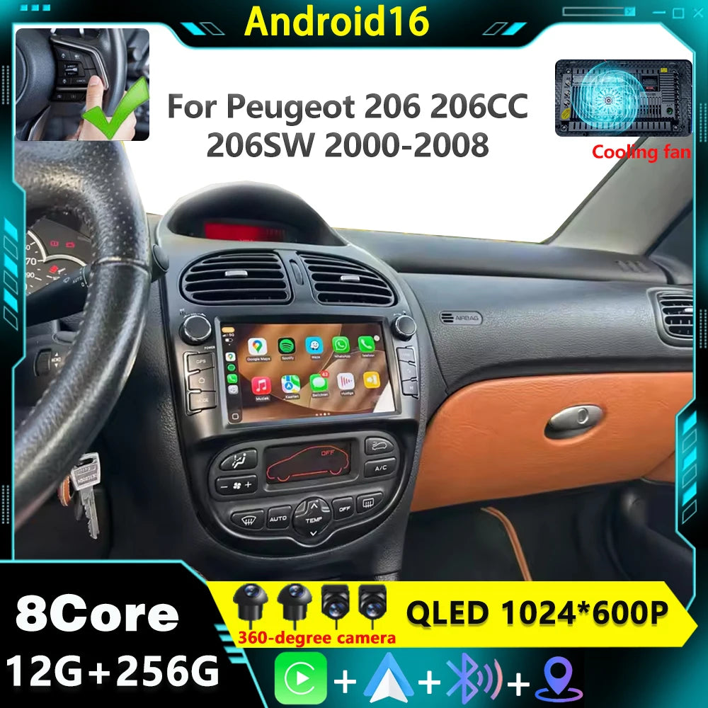 7inch 2Din Android 16 Car Radio For Peugeot 206 206CC 206SW 2000-2008 Multimedia Player Na