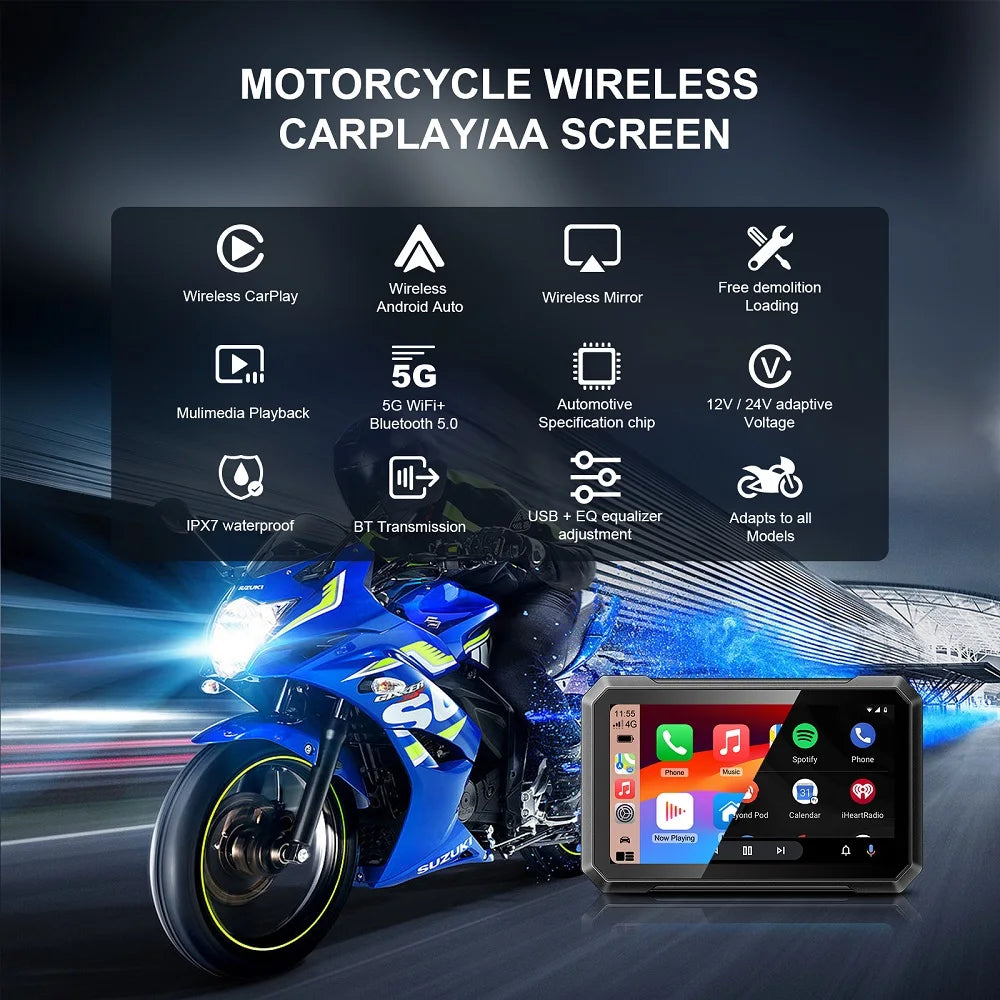 7inch Motorcycle Wireless Carplay Android Auto Moto Portable GPS Navigation Touch Screen D | AUTOKITSHOP