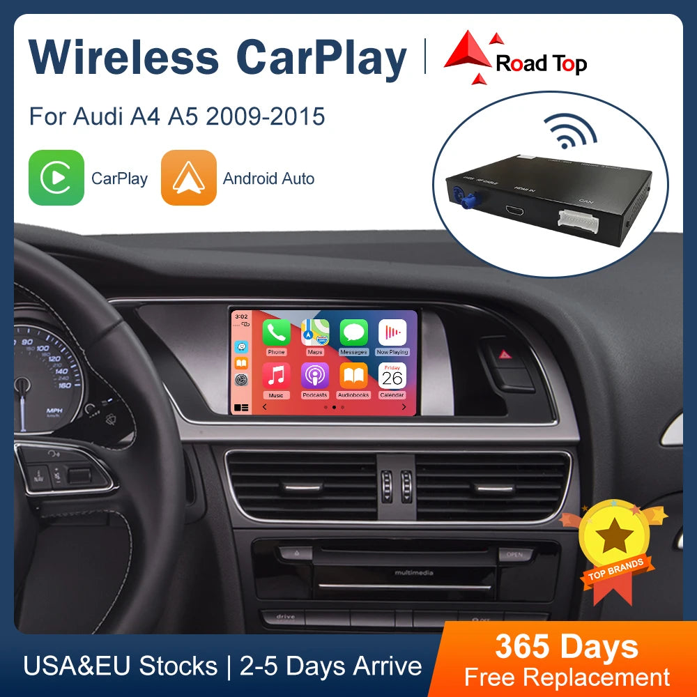 Road Top Wireless CarPlay Android Auto Interface for Audi A4 B8 A5 Q5 2009-2015, with AirP | AUTOKITSHOP
