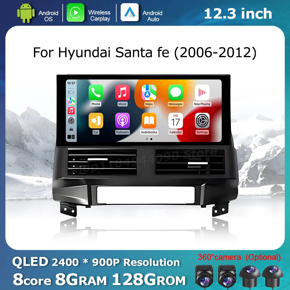 Wireless Carplay Android OS for Hyundai Santa fe 2006 - 2012 Car Display Screen Multimedia