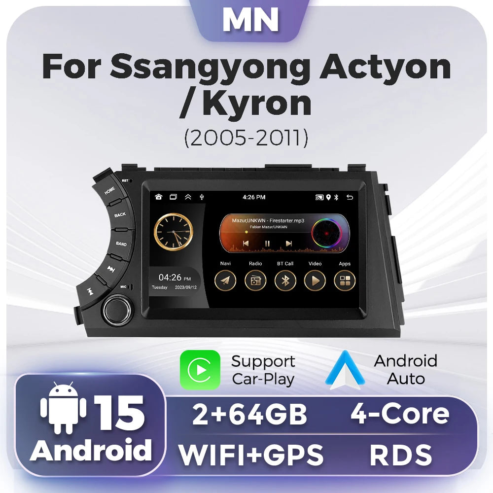 2GB 32G Android 2 Din Car Radio for Ssang Yong Ssangyong Actyon Kyron CarPlay Auto GPS Mul | AUTOKITSHOP