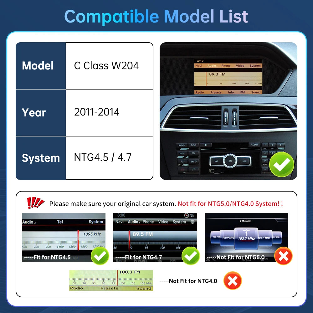 Road Top Decoder Wireless CarPlay Android Auto Interface for Mercedes Benz C Class W204 NT | AUTOKITSHOP